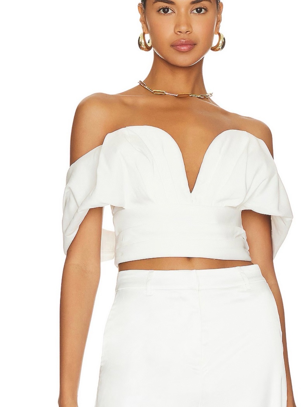 Line & Dot / Revolve White Off-Shoulder Sweetheart Crop Top